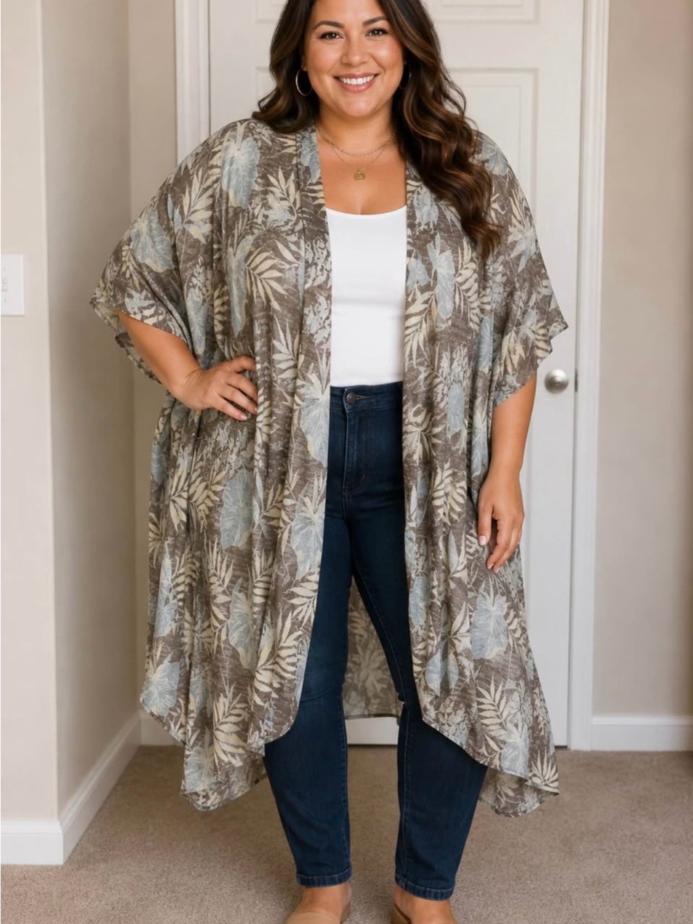 torrid Olive & Cream Botanical Draped Open-Front Kimono